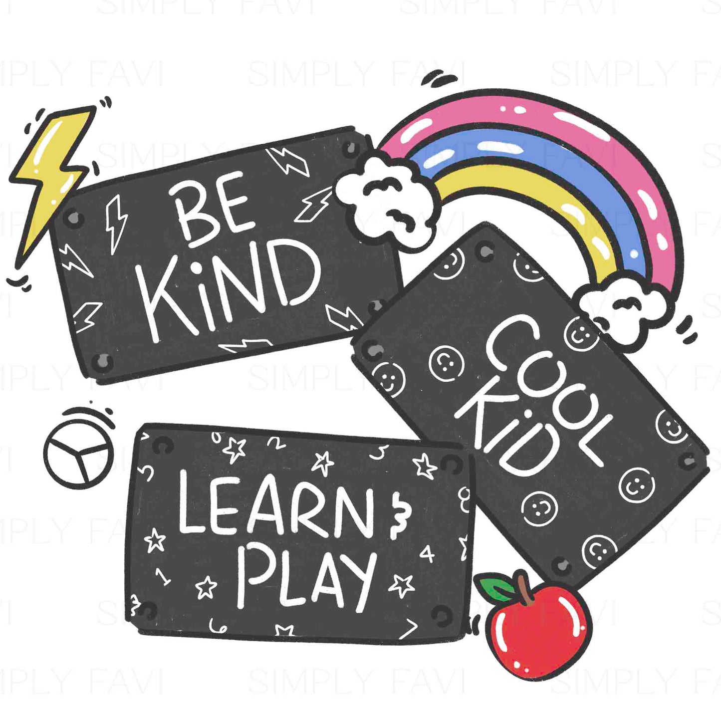 Be Kind. Cool Kid. Learn & Play. PNG