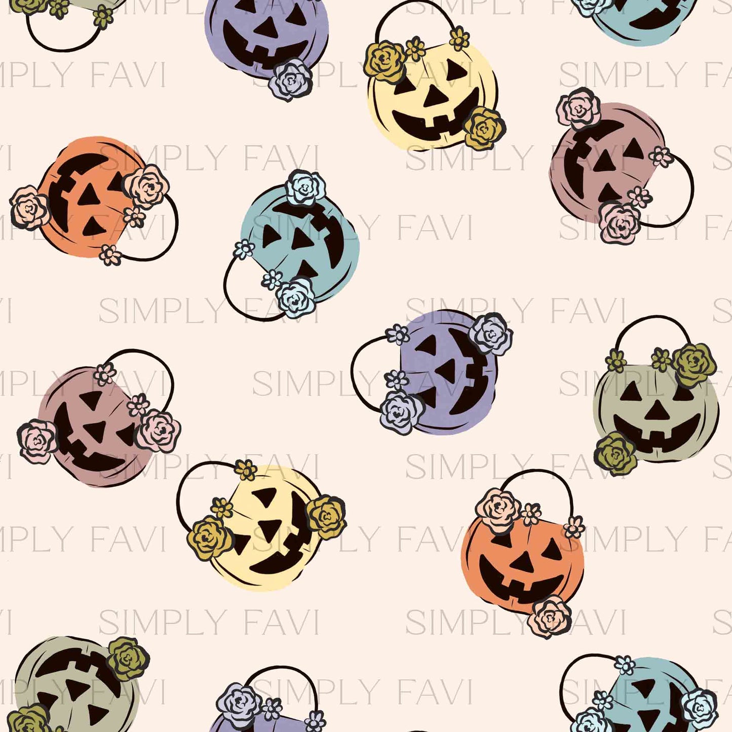 Floral Pumpkin Buckets Colorful