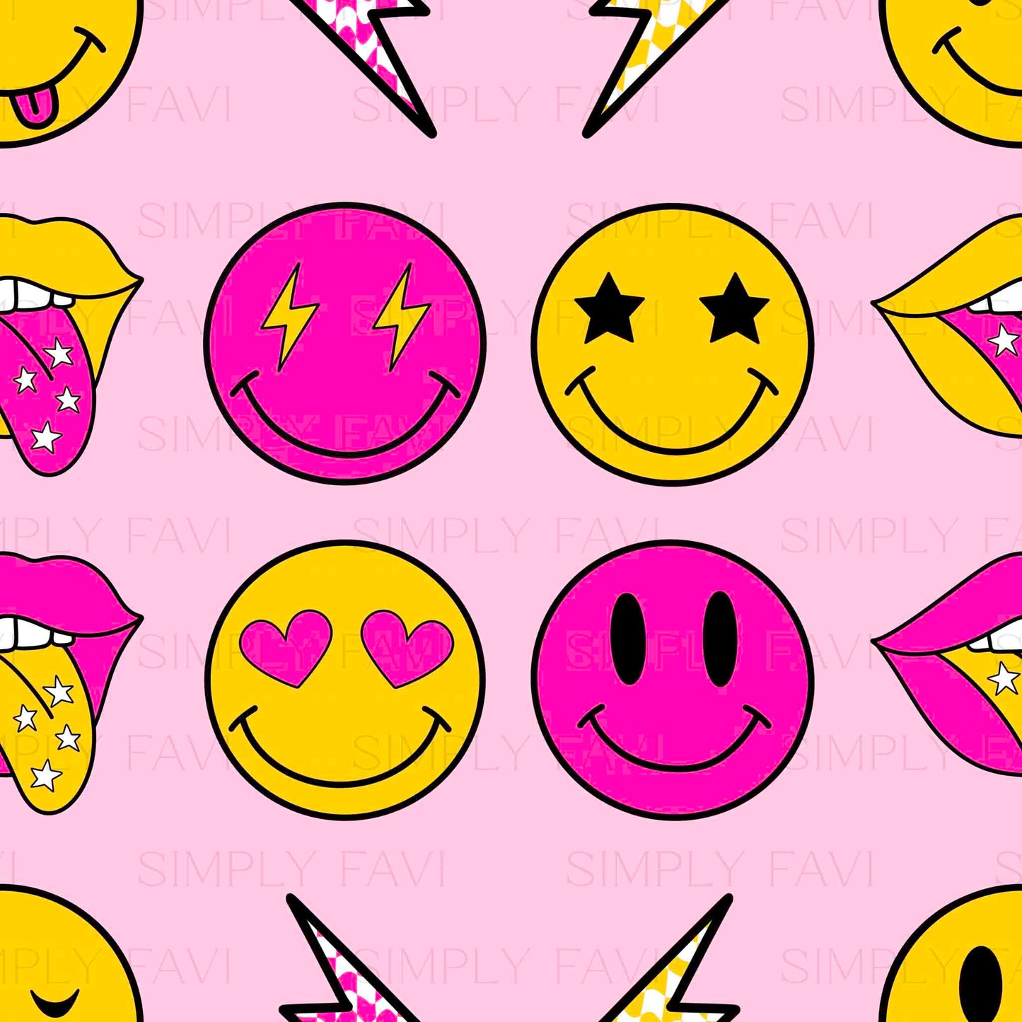 Rockin' Smiley - Pink (set w/ PNG)