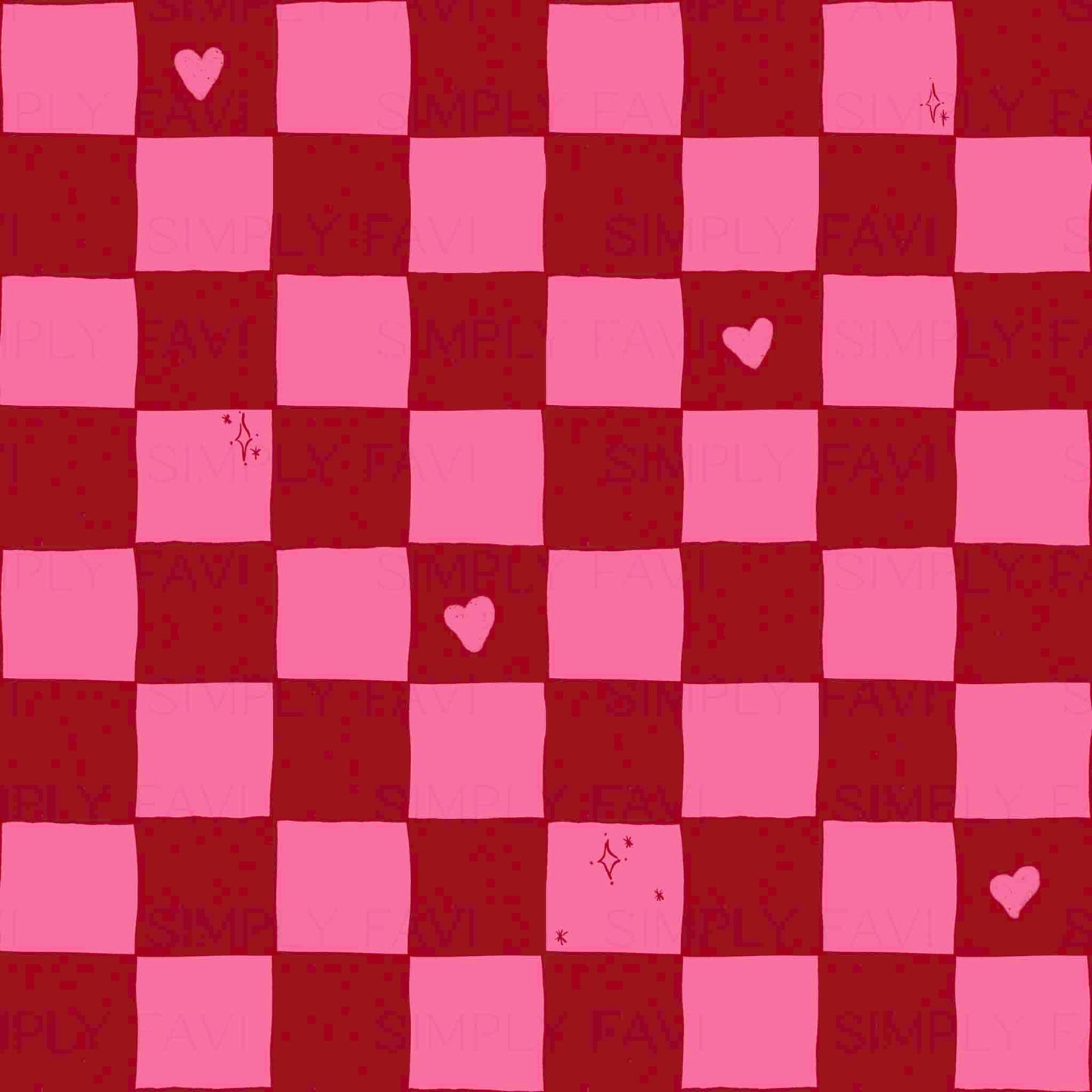 Vintage Chex Hearts Pink/Red