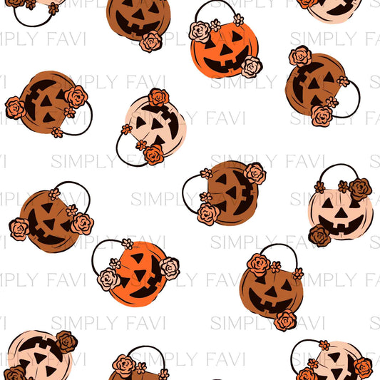 Floral Pumpkin Buckets Orange